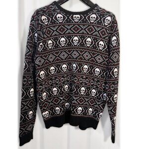 Hot Topic Rude Skull Christmas Sweater Black/White/Red